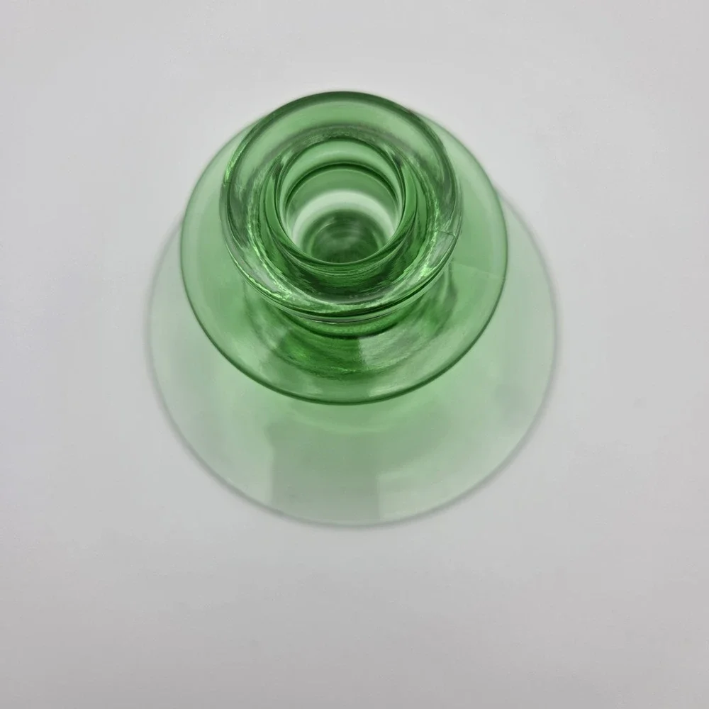 Vintage Pair Of Green Uranium Glass Candle Holders Depression Vaseline UV Glow
